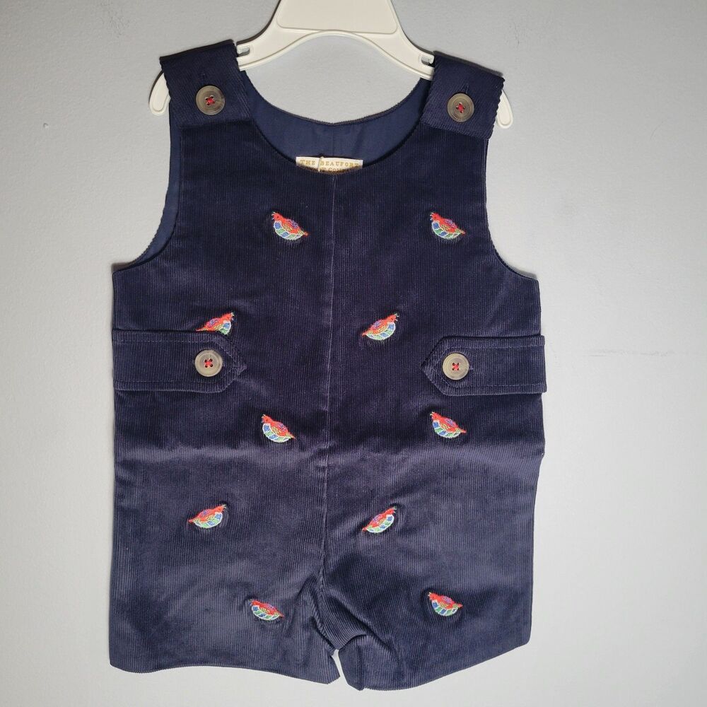 The Beaufort Bonnet Company Navy Jack Keene Quail Jon Jon Romper Boy 12-18M